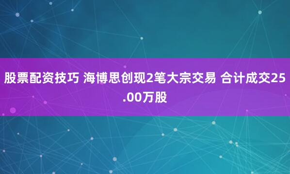 股票配资技巧 海博思创现2笔大宗交易 合计成交25.00万股